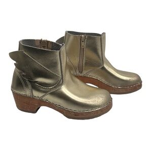 Maguba Gold Swedish Clog Wing Side Zip Boots Size 33 Kids